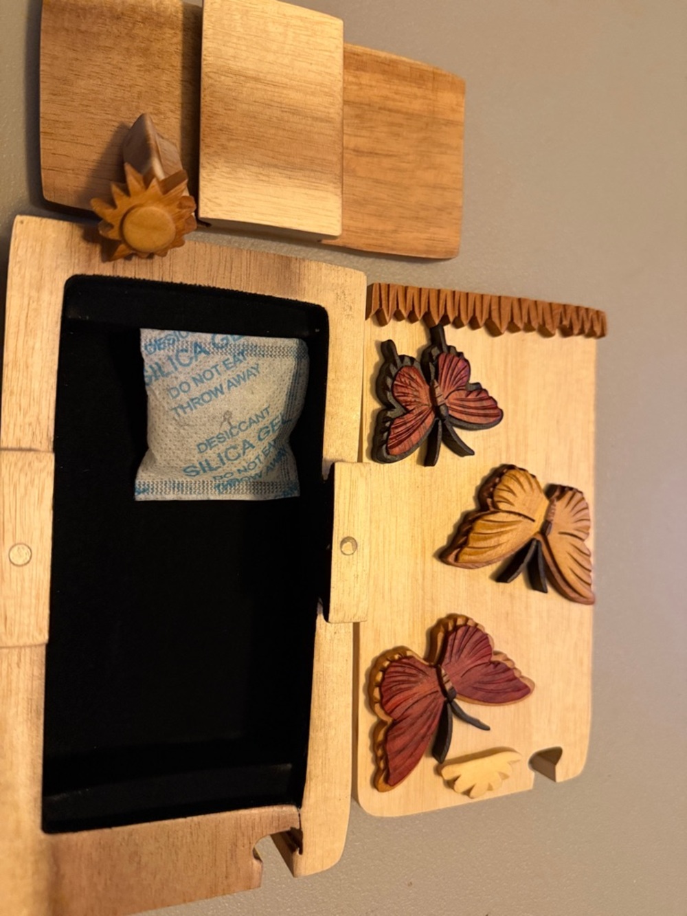 Handcrafted Wooden Butterfly Wall Storage Box - Natural & Brown - Picture 6 of 10